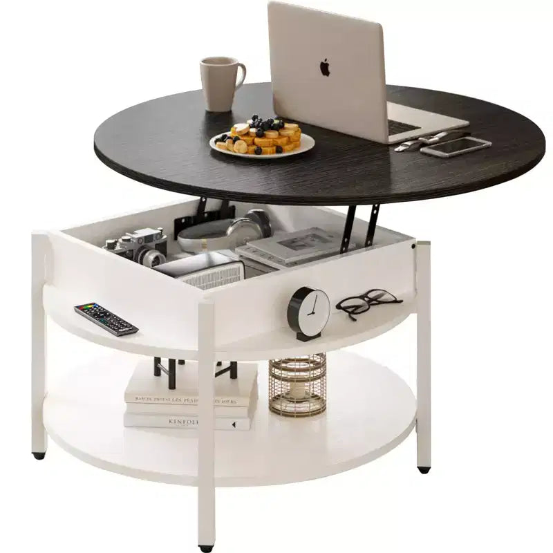 Hausource 26.77 Round Lift Top Coffee Table w/ Hidden Compartment & Storage Shelve