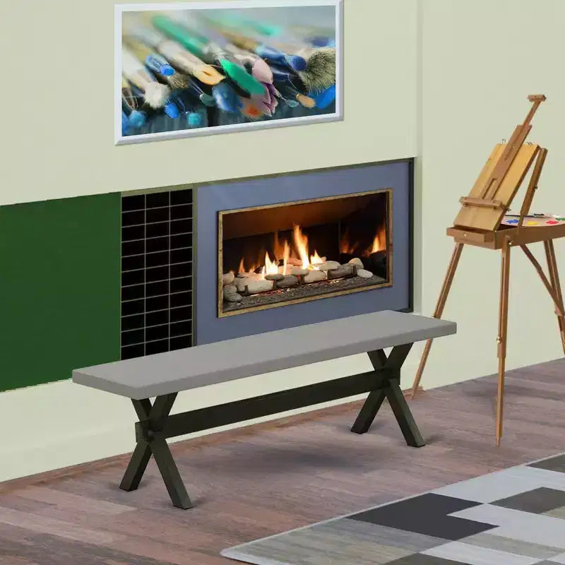 Banc de salle à manger moderne de style X avec siège en bois - 60x15x18 pouces, en bois d'hévéa et structure métallique