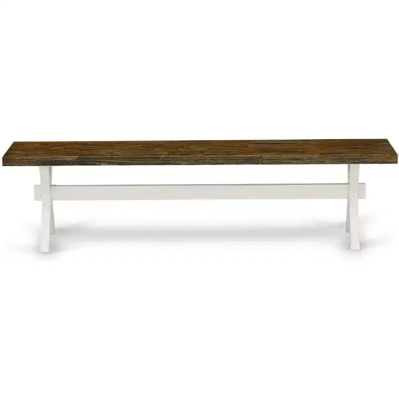 Banc de salle à manger moderne de style X avec siège en bois - 60x15x18 pouces, en bois d'hévéa et structure métallique