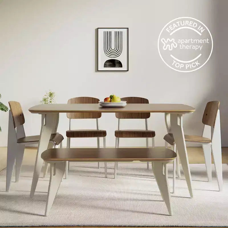 Table à manger rectangulaire Hoek, assemblage sans outil, plan de travail portable et peu encombrant, durable et polyvalente pour dîner ou travailler