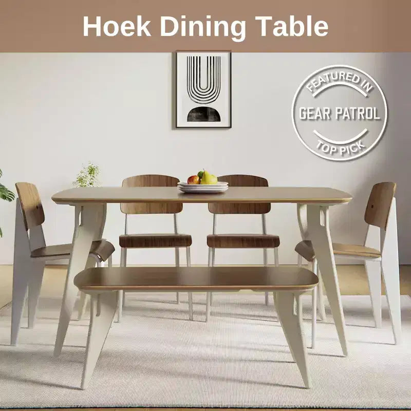 Table à manger rectangulaire Hoek, assemblage sans outil, plan de travail portable et peu encombrant, durable et polyvalente pour dîner ou travailler