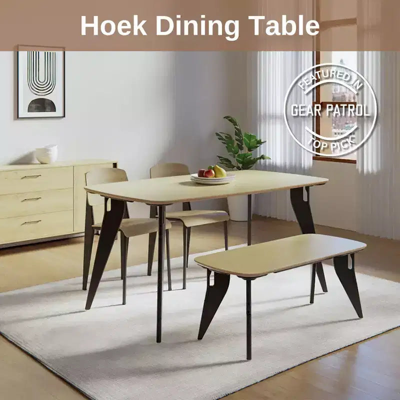 Table à manger rectangulaire Hoek, assemblage sans outil, plan de travail portable et peu encombrant, durable et polyvalente pour dîner ou travailler