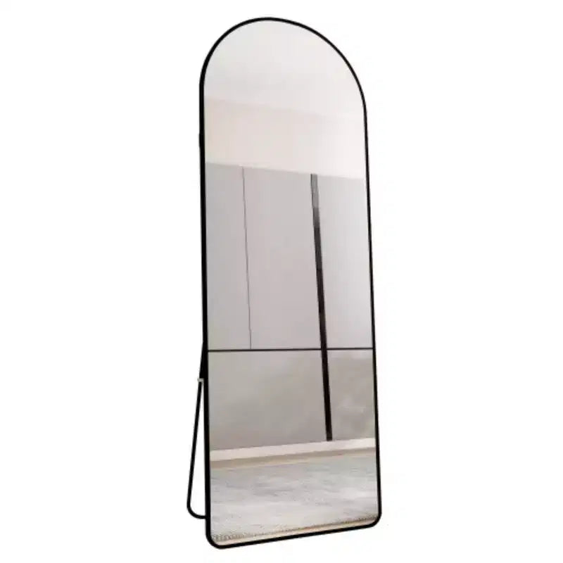 Miroir sur pied plein corps arqué - Cadre en alliage d'aluminium, autoportant pour chambre, salle de bain et entrée
