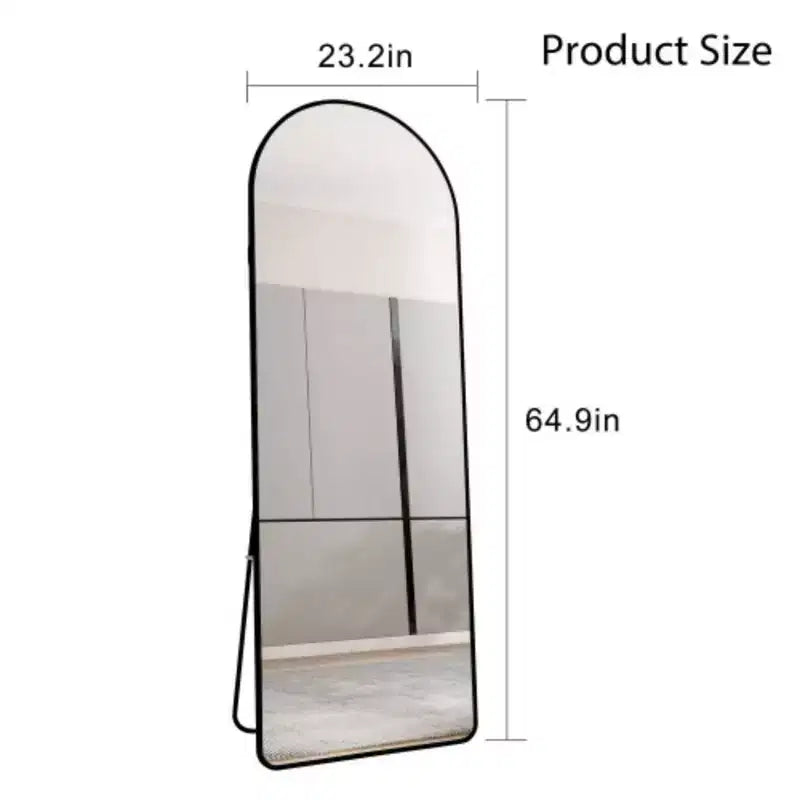 Miroir sur pied plein corps arqué - Cadre en alliage d'aluminium, autoportant pour chambre, salle de bain et entrée