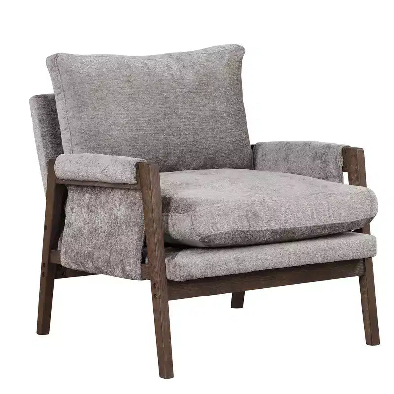 Fauteuil d'appoint en velours Mid-Century Modern - Fauteuil moelleux avec cadre en bois d'hévéa massif