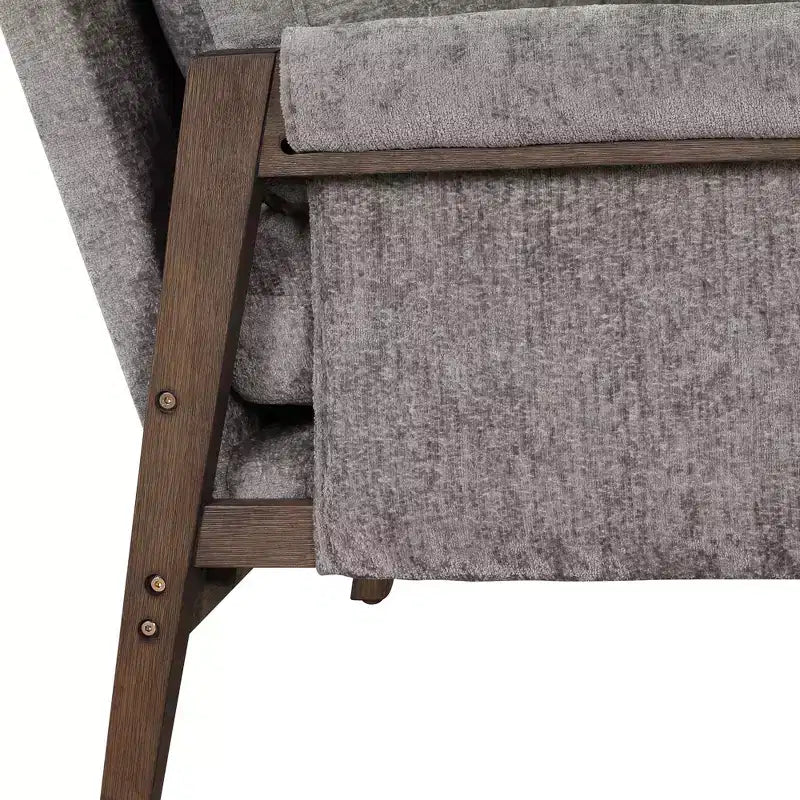 Fauteuil d'appoint en velours Mid-Century Modern - Fauteuil moelleux avec cadre en bois d'hévéa massif