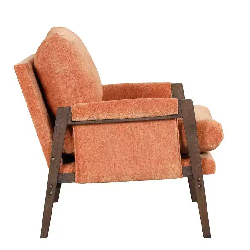Fauteuil d'appoint en velours Mid-Century Modern - Fauteuil moelleux avec cadre en bois d'hévéa massif