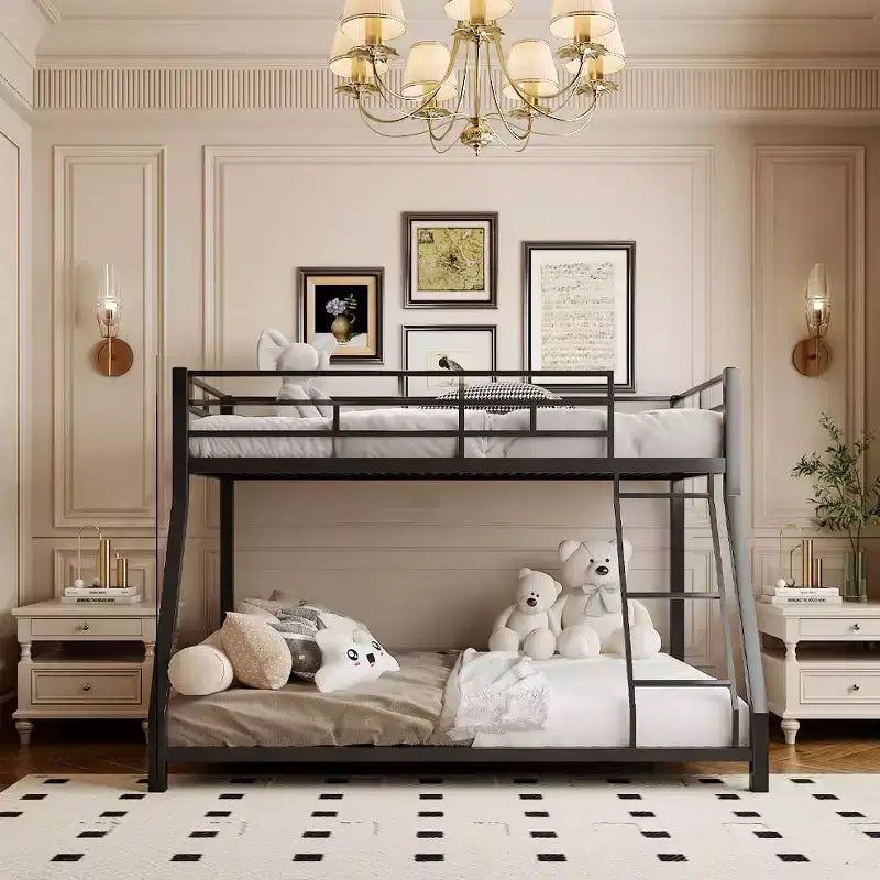 Lit superposé en métal une place sur deux places avec échelle intégrée – Design compact, pas besoin de sommier tapissier