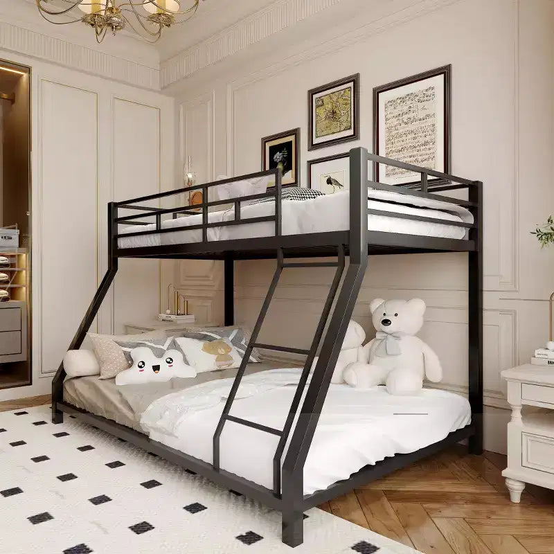 Lit superposé en métal une place sur deux places avec échelle intégrée – Design compact, pas besoin de sommier tapissier