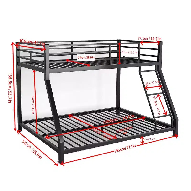 Lit superposé en métal une place sur deux places avec échelle intégrée – Design compact, pas besoin de sommier tapissier