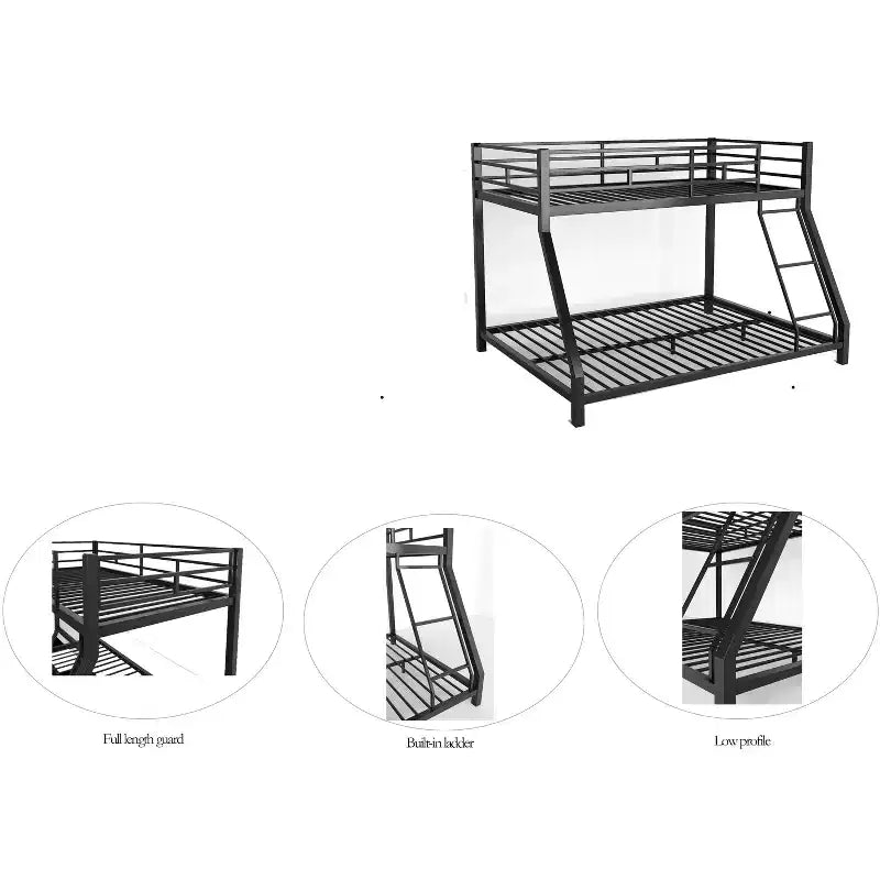 Lit superposé en métal une place sur deux places avec échelle intégrée – Design compact, pas besoin de sommier tapissier