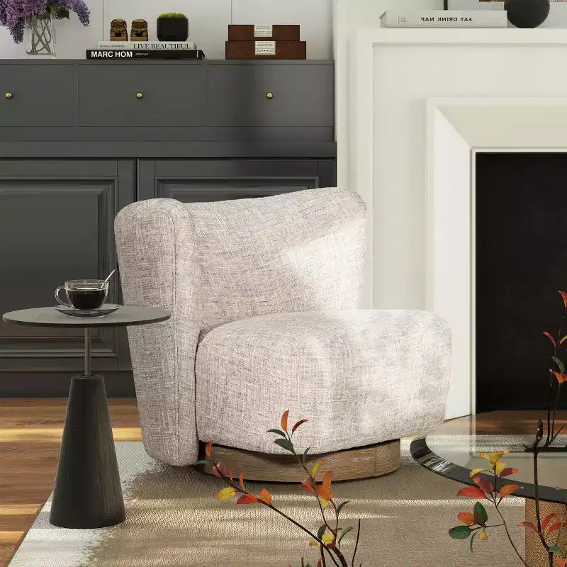 Fauteuil d'appoint pivotant moderne en chenille avec base à retour automatique - Fauteuil de salon compact et rembourré