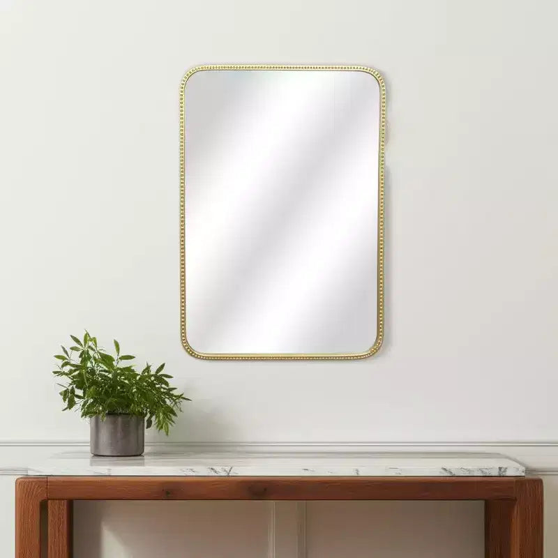 Miroir mural décoratif doré à perles, 81 cm - Pour salon, chambre et couloir