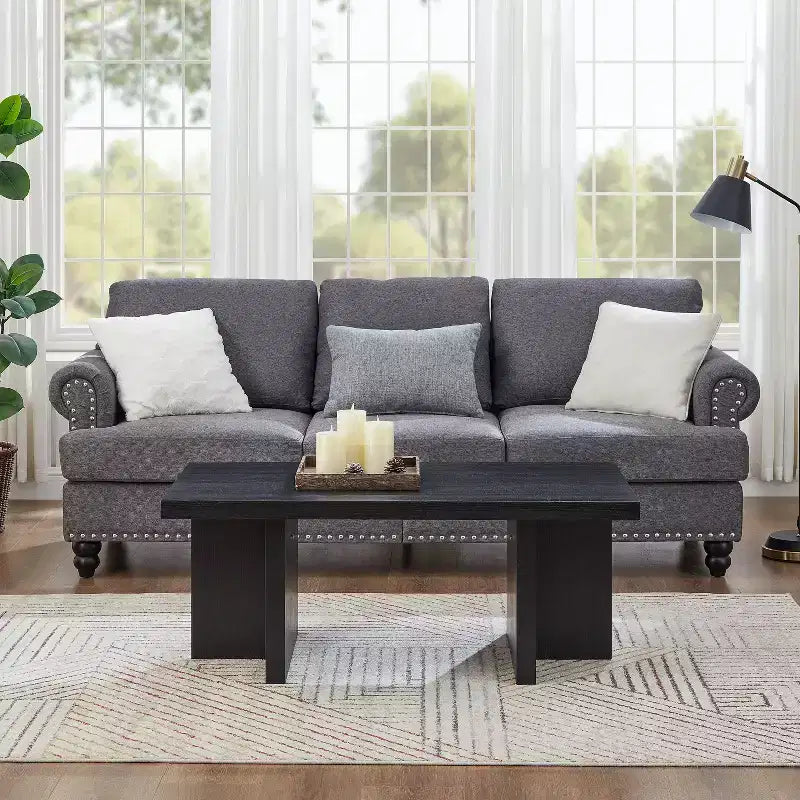 Table basse contemporaine - Design à double pied avec base en T