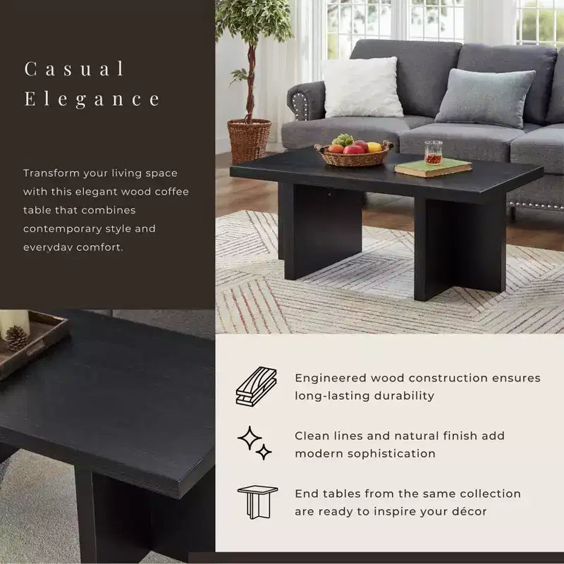 Table basse contemporaine - Design à double pied avec base en T