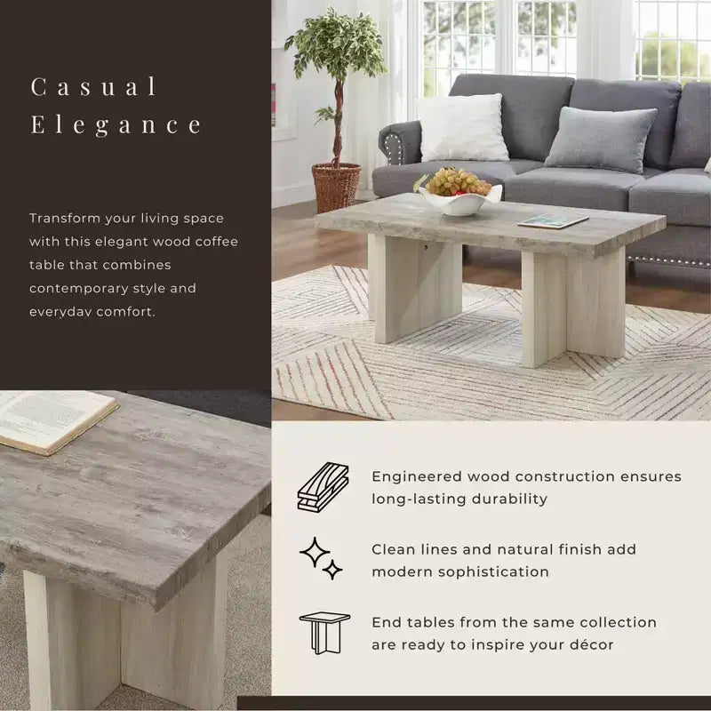 Table basse contemporaine - Design à double pied avec base en T