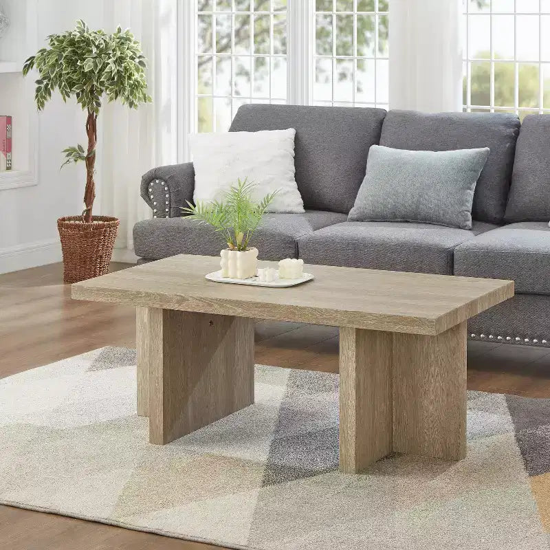 Table basse contemporaine - Design à double pied avec base en T