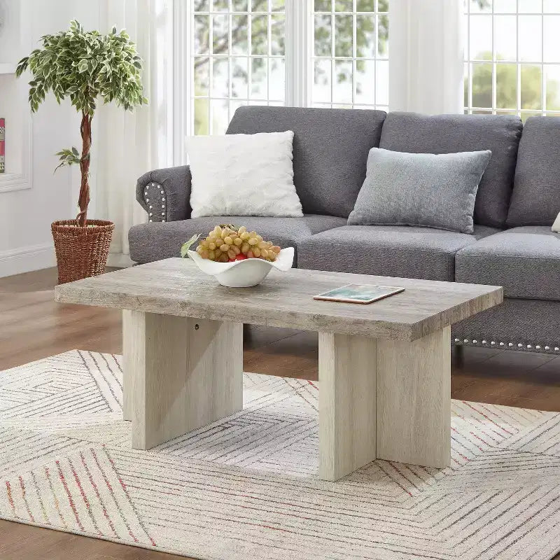 Table basse contemporaine - Design à double pied avec base en T