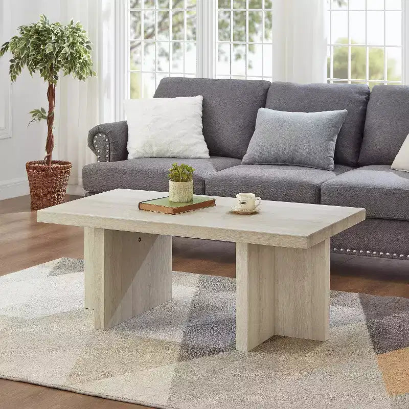 Table basse contemporaine - Design à double pied avec base en T