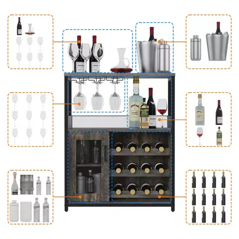 Meuble à vin rétro industriel avec étagères réglables - Buffet de bar pour cuisine et restaurant