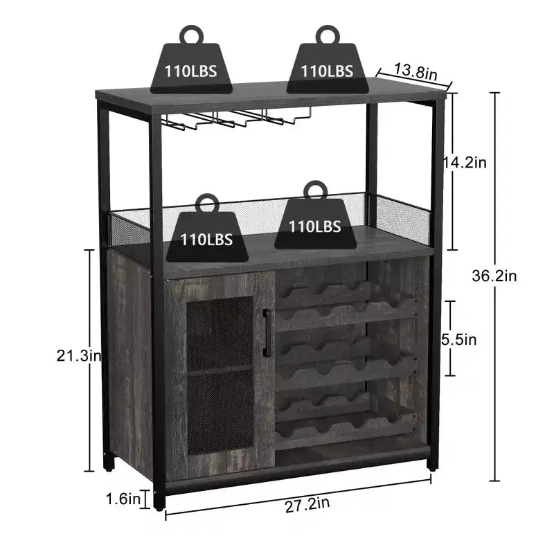 Meuble à vin rétro industriel avec étagères réglables - Buffet de bar pour cuisine et restaurant