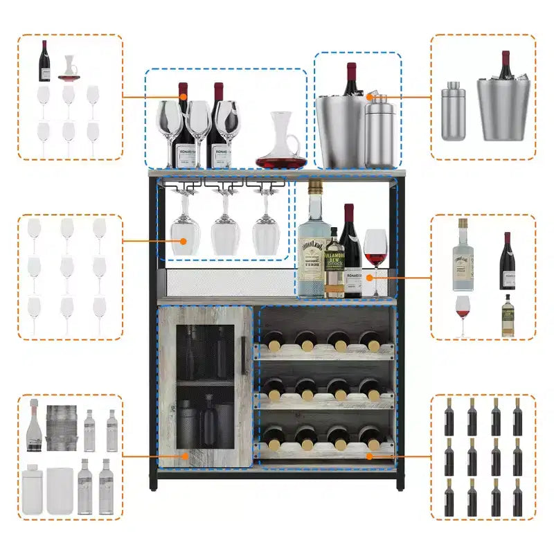 Meuble à vin rétro industriel avec étagères réglables - Buffet de bar pour cuisine et restaurant