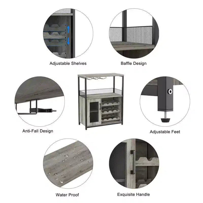 Meuble à vin rétro industriel avec étagères réglables - Buffet de bar pour cuisine et restaurant