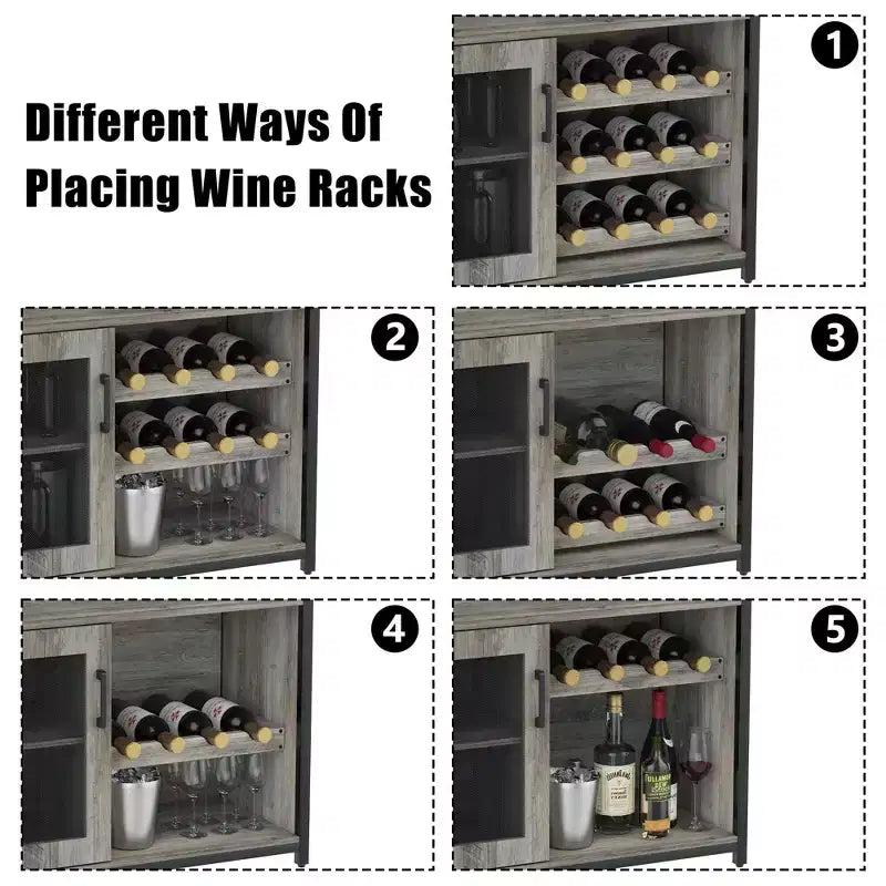 Meuble à vin rétro industriel avec étagères réglables - Buffet de bar pour cuisine et restaurant