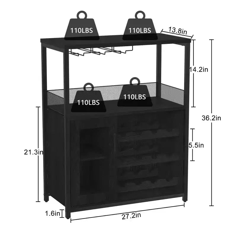 Meuble à vin rétro industriel avec étagères réglables - Buffet de bar pour cuisine et restaurant