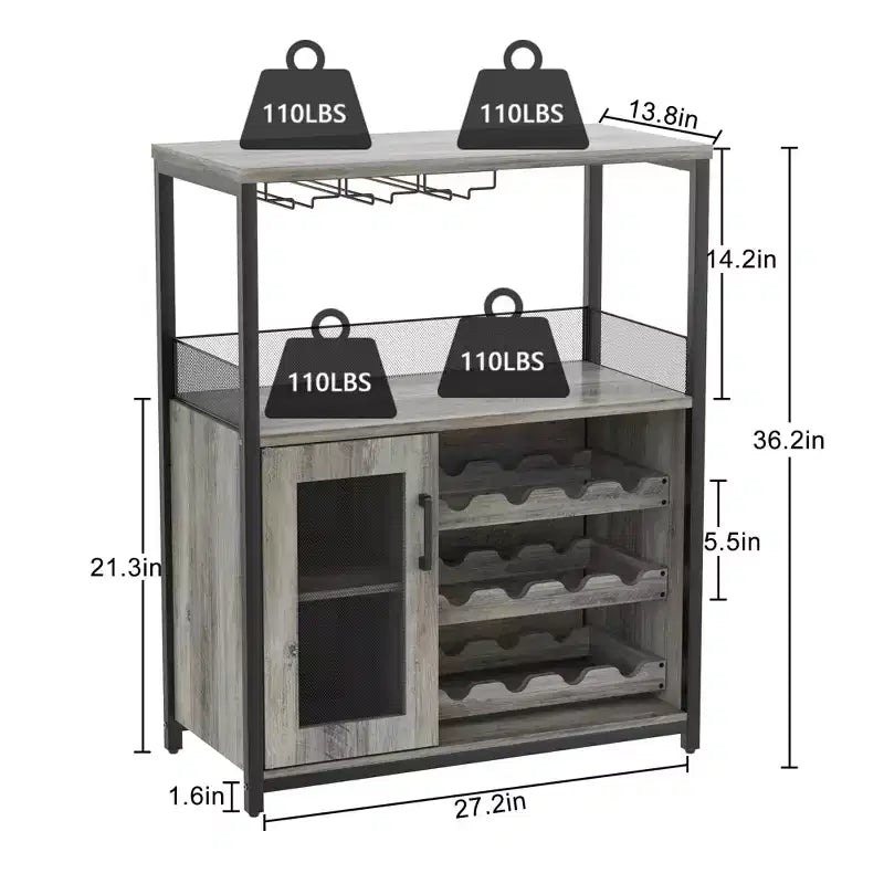 Meuble à vin rétro industriel avec étagères réglables - Buffet de bar pour cuisine et restaurant