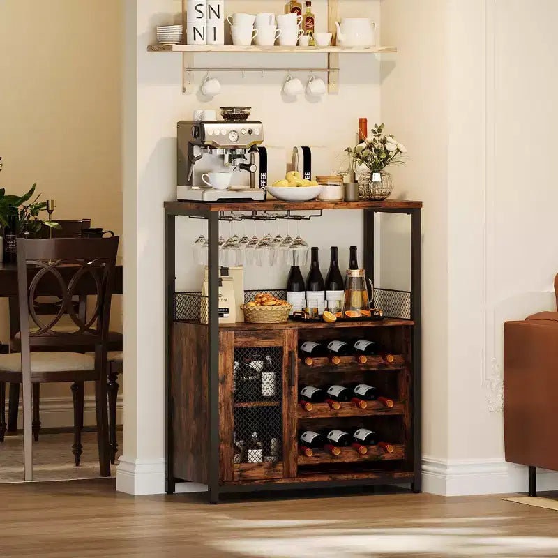 Meuble à vin rétro industriel avec étagères réglables - Buffet de bar pour cuisine et restaurant