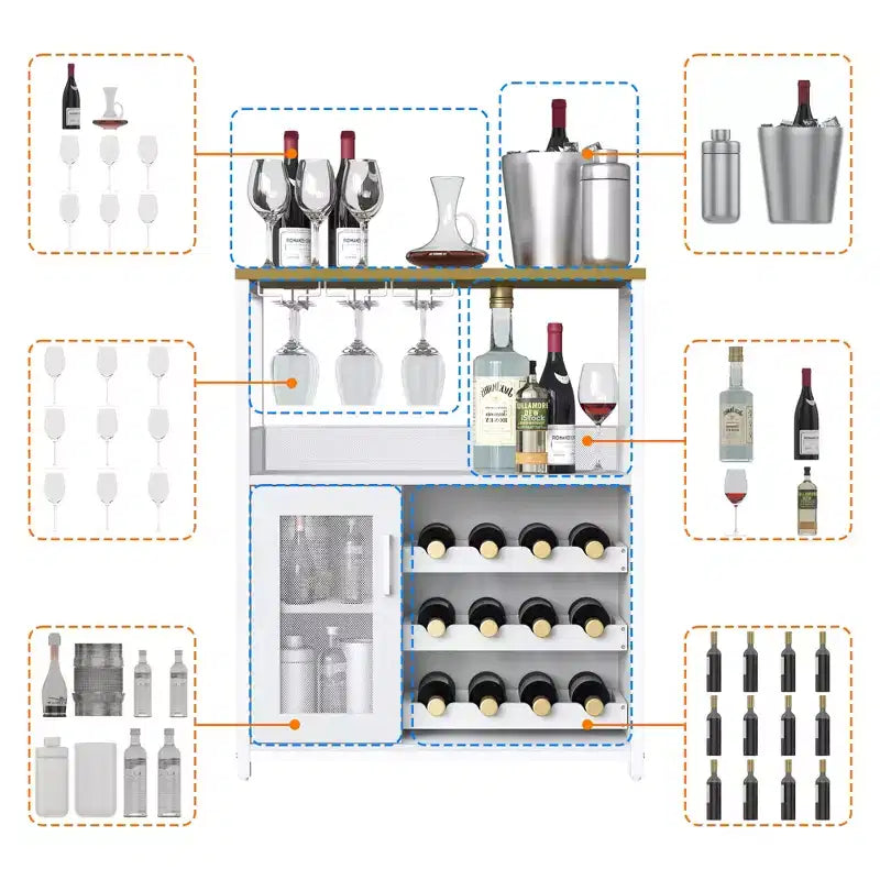 Meuble à vin rétro industriel avec étagères réglables - Buffet de bar pour cuisine et restaurant