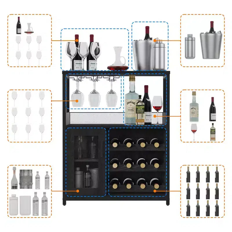 Meuble à vin rétro industriel avec étagères réglables - Buffet de bar pour cuisine et restaurant