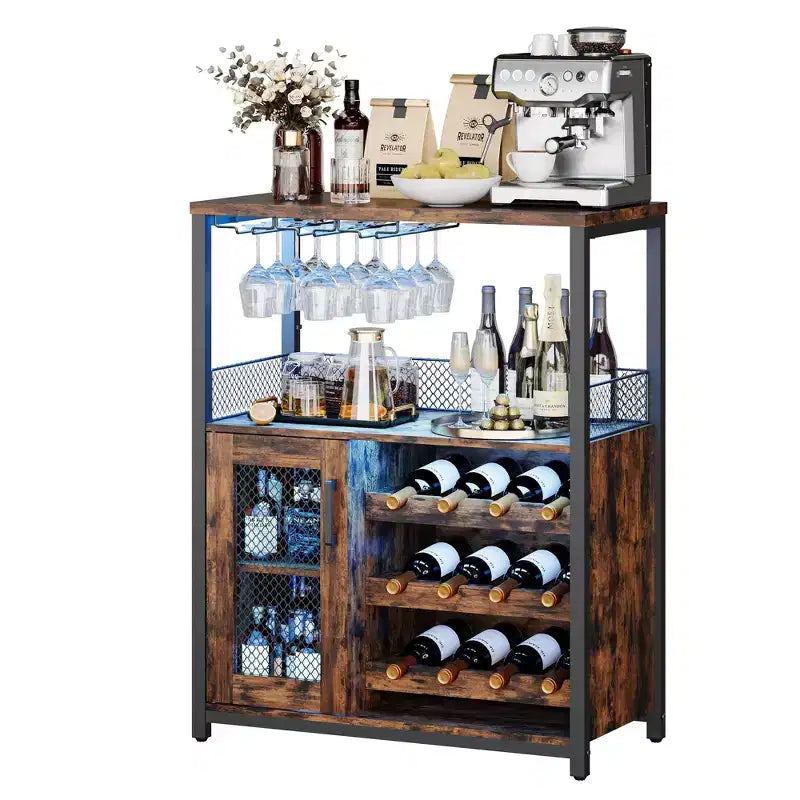 Meuble à vin rétro industriel avec étagères réglables - Buffet de bar pour cuisine et restaurant