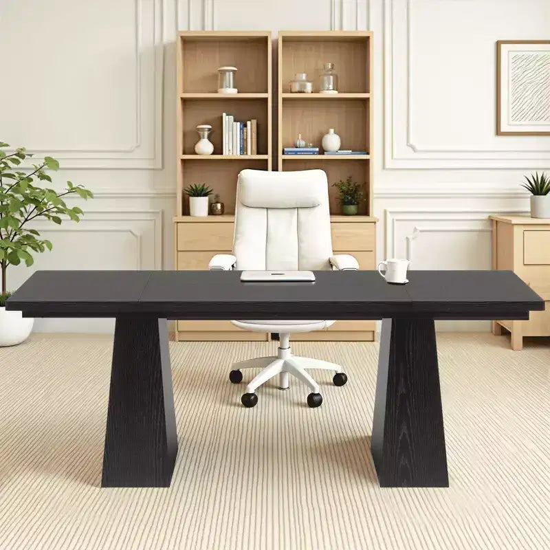 Bureau de direction de 63" - Bureau multifonctionnel d'étude, d'écriture et de jeu avec bords incurvés pour bureau à domicile