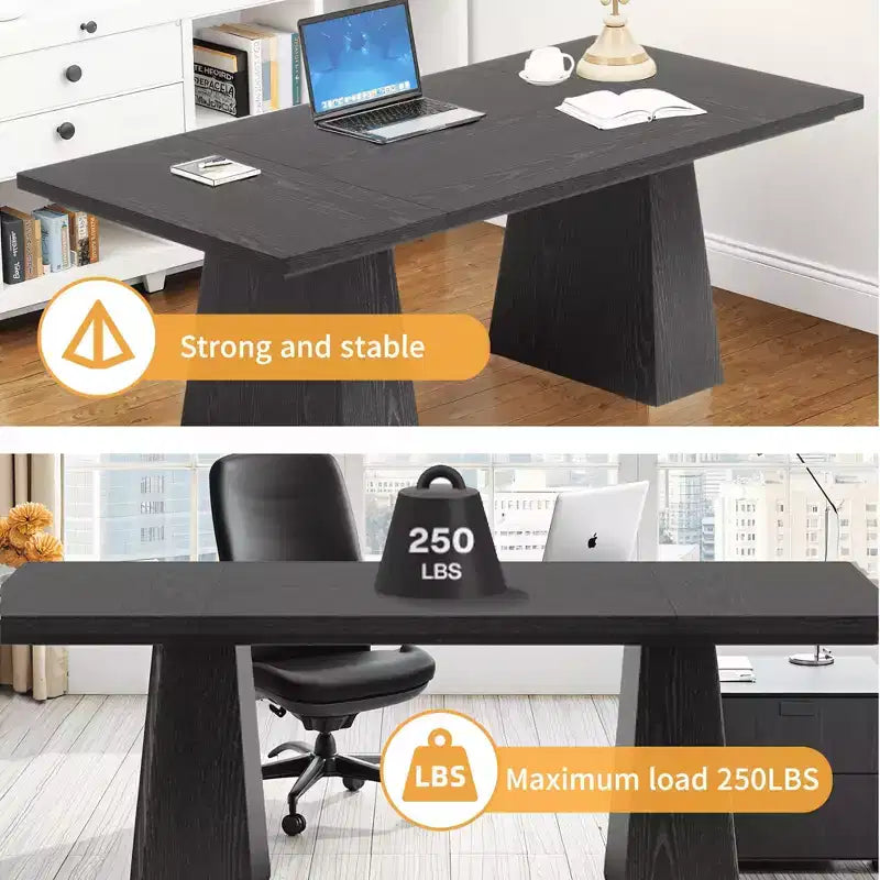 Bureau de direction de 63" - Bureau multifonctionnel d'étude, d'écriture et de jeu avec bords incurvés pour bureau à domicile