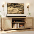 75 Rattan & Oak Boho TV Stand  2-Tier Entertainment Center with Adjustable Shelves, Media Cabinet for Living Room/Bedroom