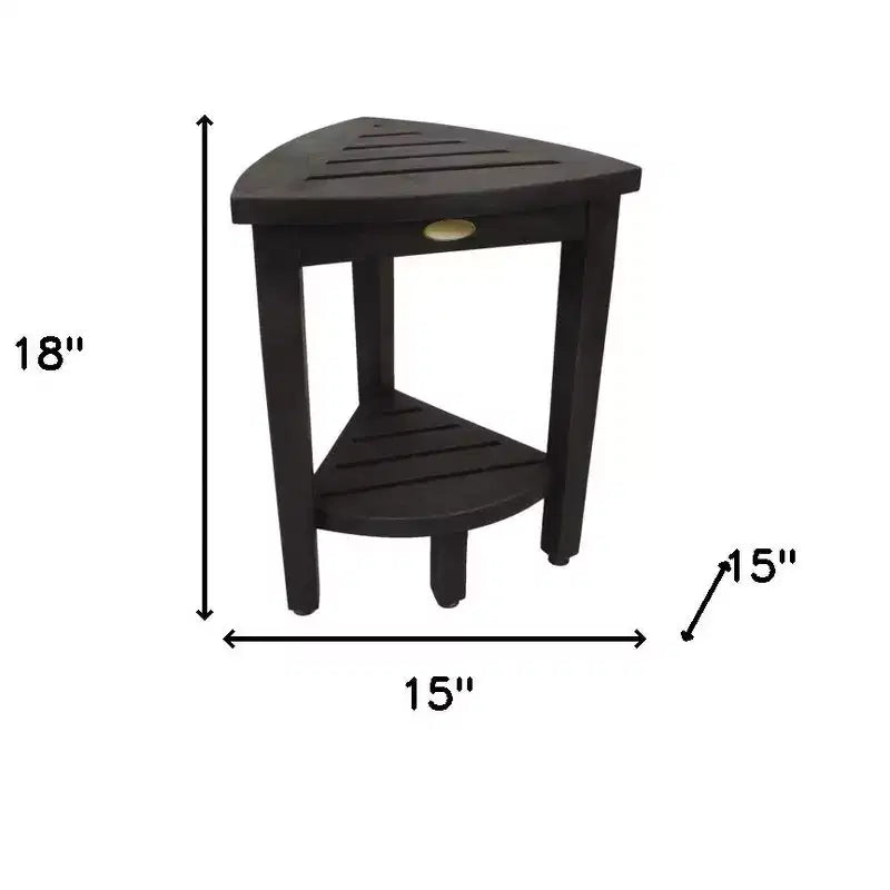 Banc de douche d'angle curviligne en teck gris 18" avec étagère