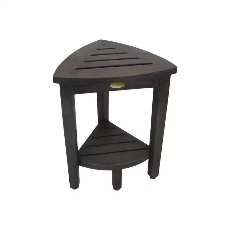 Banc de douche d'angle curviligne en teck gris 18" avec étagère