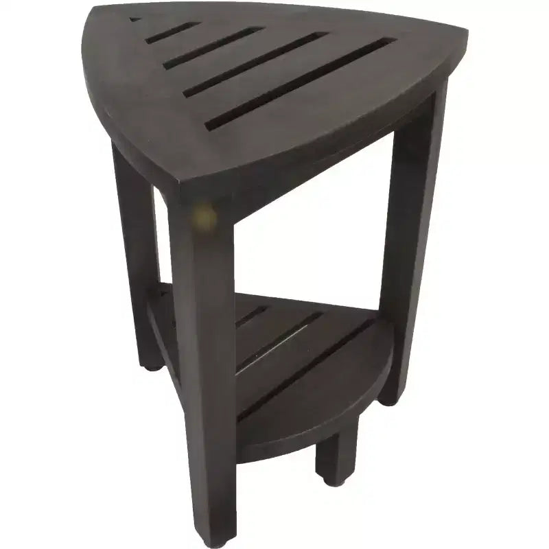 Banc de douche d'angle curviligne en teck gris 18" avec étagère