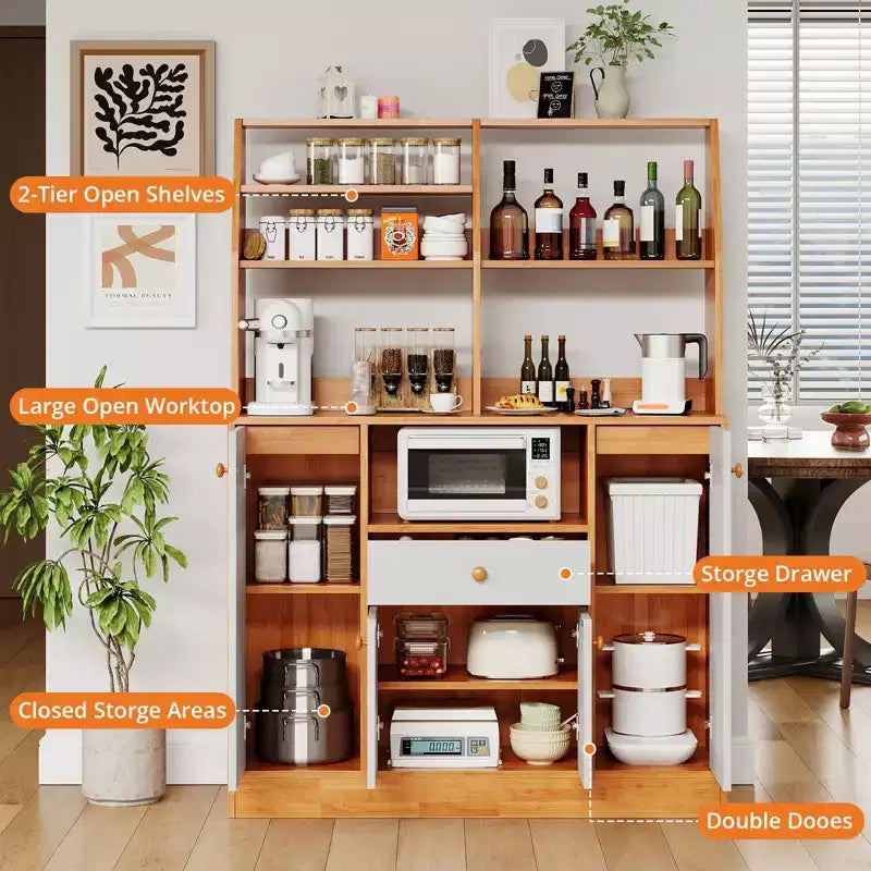 Meuble de cuisine avec tiroirs – Buffet en bois avec portes, étagère réglable, étagère de rangement, station de café pour salle à manger de cuisine