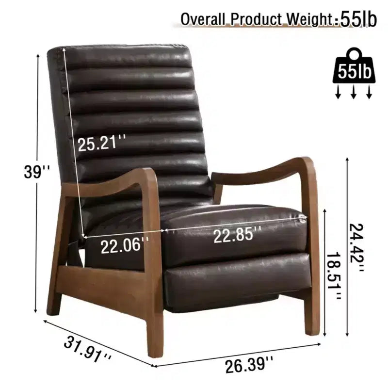 Fauteuil inclinable en cuir huilé ciré de 26 po avec repose-pieds pour le salon et la lecture