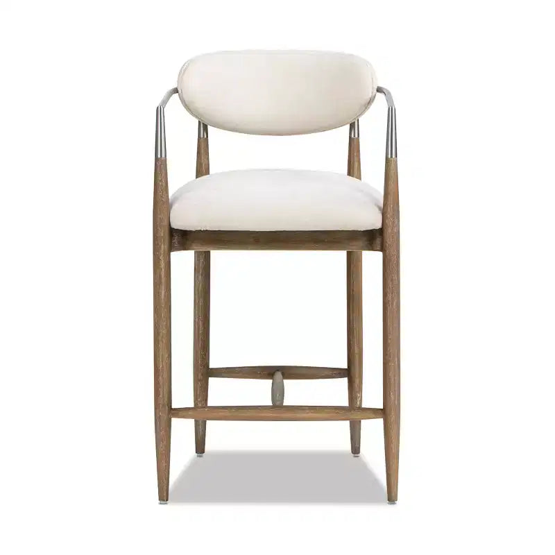 Tabouret de comptoir rembourré 26" en matériaux mélangés - Chenille blanc chaud