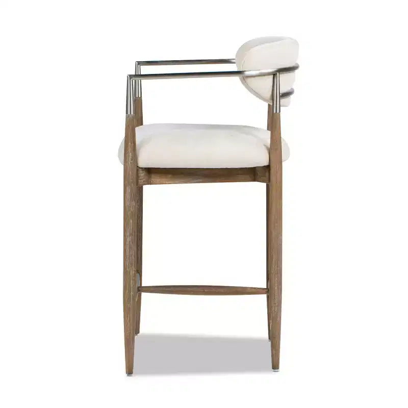 Tabouret de comptoir rembourré 26" en matériaux mélangés - Chenille blanc chaud