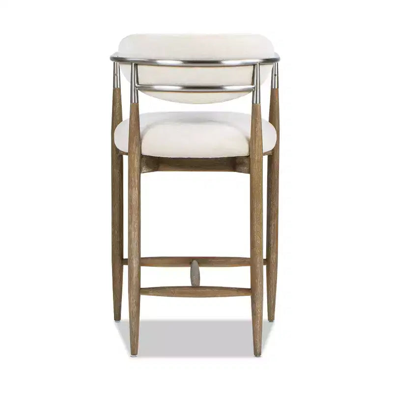 Tabouret de comptoir rembourré 26" en matériaux mélangés - Chenille blanc chaud