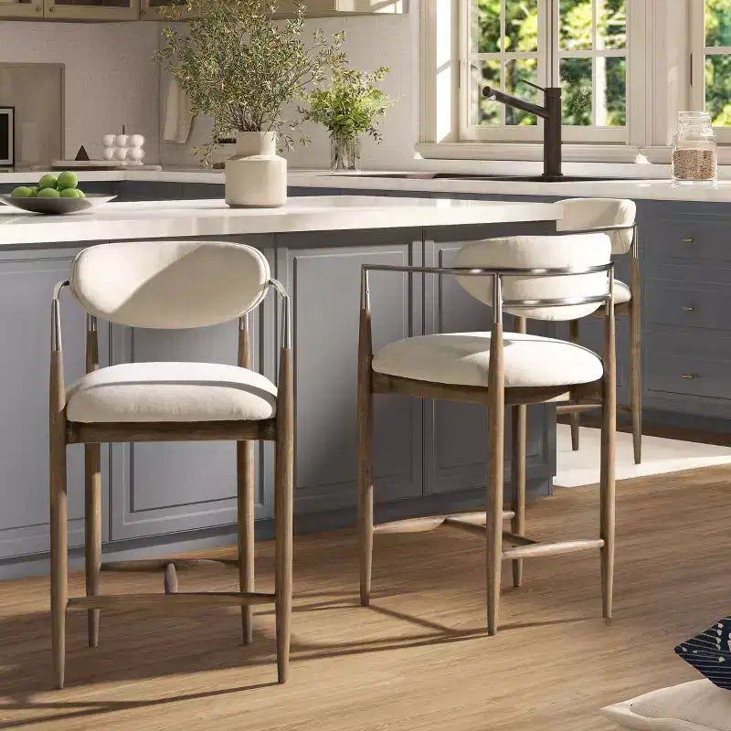 Tabouret de comptoir rembourré 26" en matériaux mélangés - Chenille blanc chaud