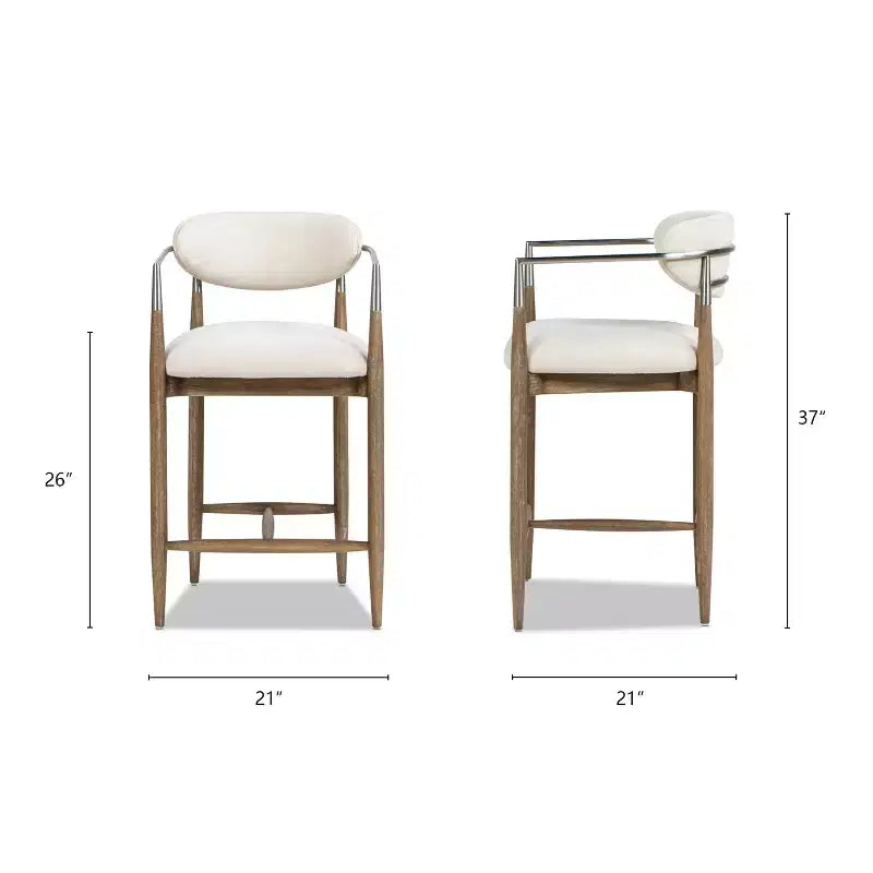 Tabouret de comptoir rembourré 26" en matériaux mélangés - Chenille blanc chaud