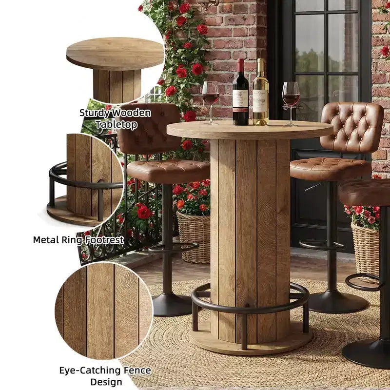 Table de bar bistrot ronde style industriel-ferme pour la maison, le café et le bureau, montage facile