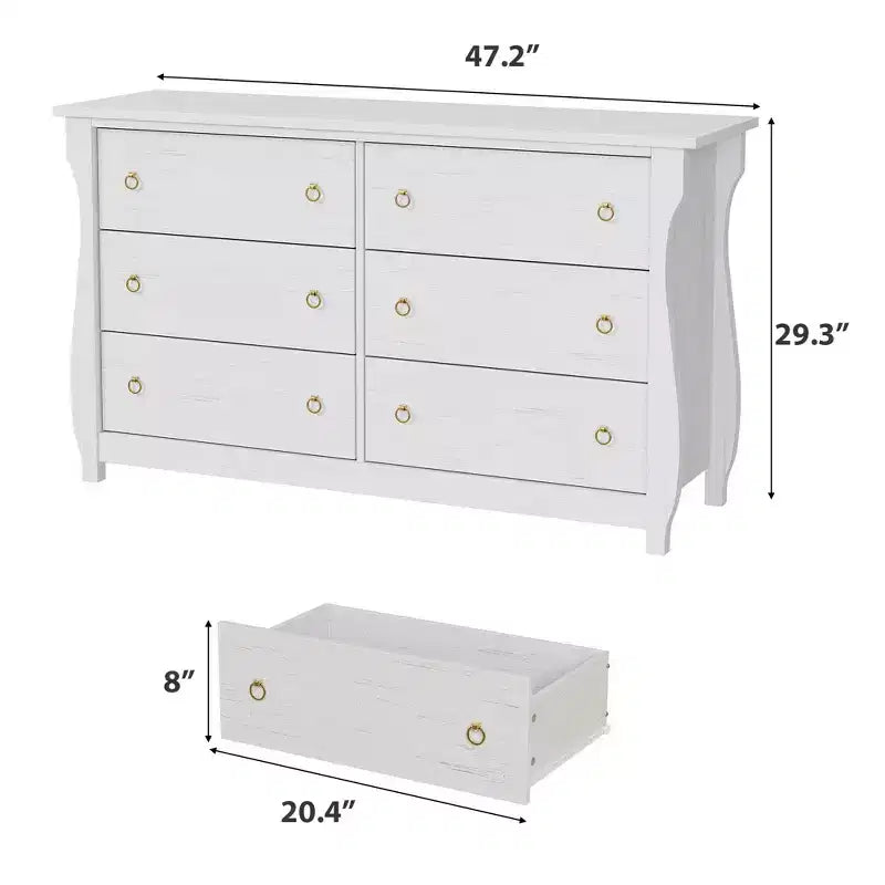 Commode en bois à 7 tiroirs – Commode haute de style bohème avec pieds incurvés, accents en rotin et rangement autoportant