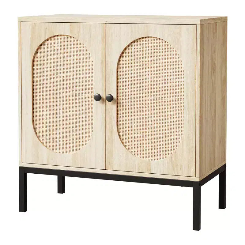 Buffet en rotin de 80 cm avec étagères réglables - Meuble de rangement en bois massif pour salon, salle à manger et entrée